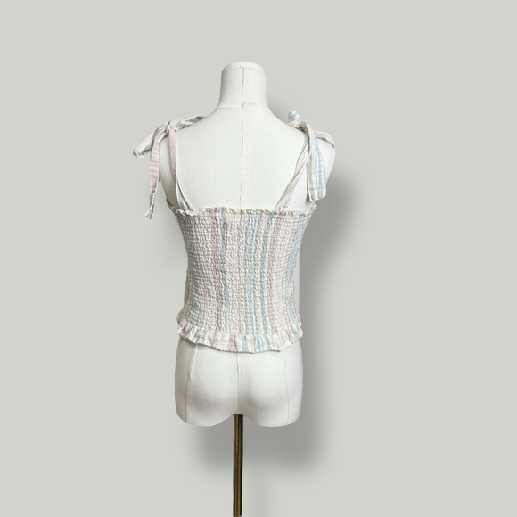 American Eagle Top Women Size Small Multicolored Smock Tie Strap Ruffle Hem - Picture 3 of 13